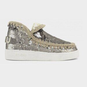 NWT Mou silver sequin round toe low cut sneakers, EU 38